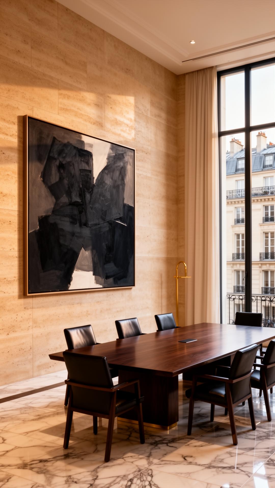 Salle de réunion premium avec œuvre contemporaine grand format